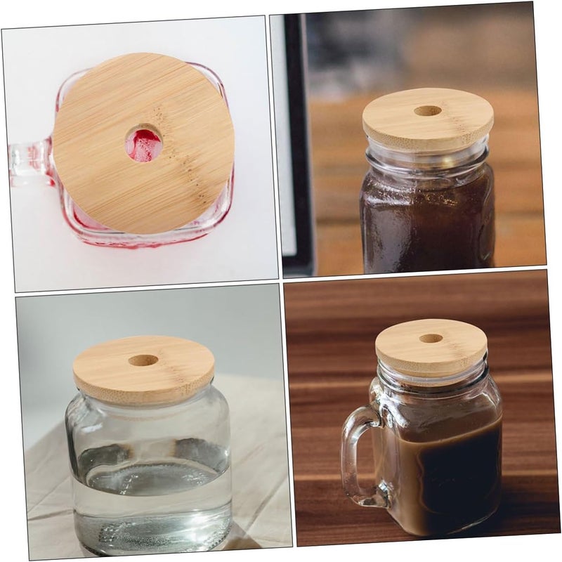 MAGICLULU 6pcs 70mm Jar Lids for Glass Mason Jars with Straw Hole Reusable Wooden Sealing Caps for Soda Cans and Yogurt Cups - Image 5
