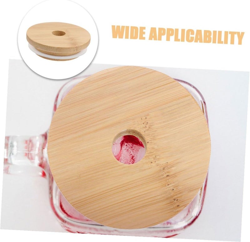 MAGICLULU 6pcs 70mm Jar Lids for Glass Mason Jars with Straw Hole Reusable Wooden Sealing Caps for Soda Cans and Yogurt Cups - Image 3