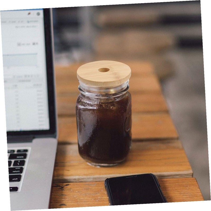 MAGICLULU 6pcs 70mm Jar Lids for Glass Mason Jars with Straw Hole Reusable Wooden Sealing Caps for Soda Cans and Yogurt Cups - Image 4