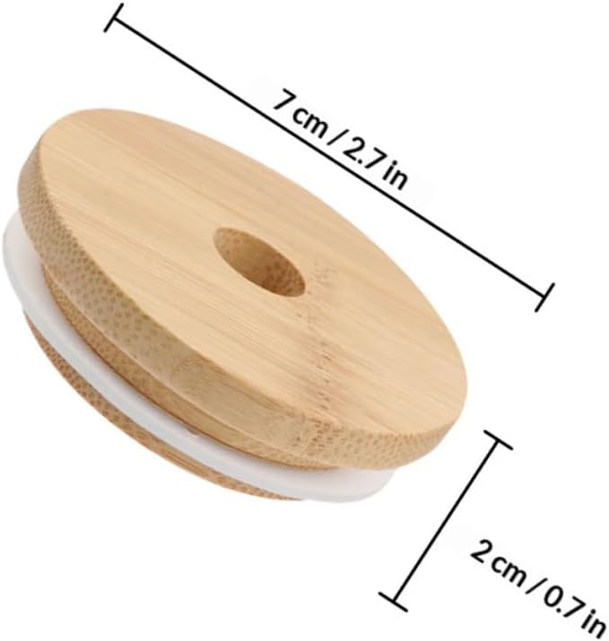 MAGICLULU 6pcs 70mm Jar Lids for Glass Mason Jars with Straw Hole Reusable Wooden Sealing Caps for Soda Cans and Yogurt Cups - Image 2