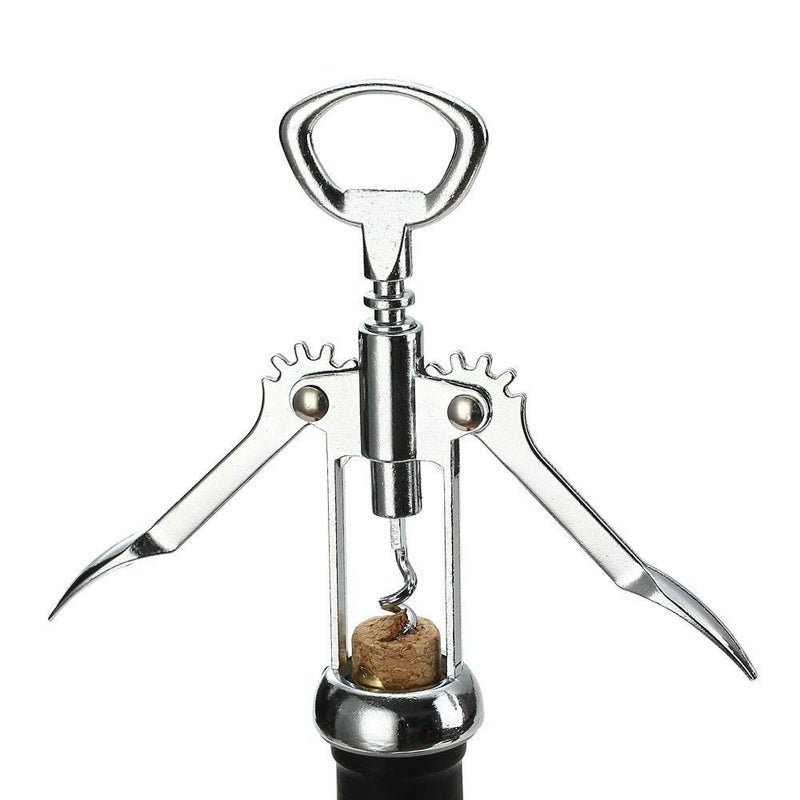 Lexazo 2 in 1 Stainless Steel Waiter Metal Wine Corkscrew Bottle Beer Cap Opener for Restaurants Bar Home Silver - Image 4