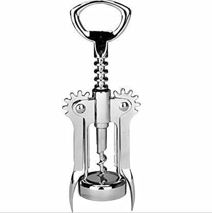 Lexazo 2 in 1 Stainless Steel Waiter Metal Wine Corkscrew Bottle Beer Cap Opener for Restaurants Bar Home Silver - Image 1