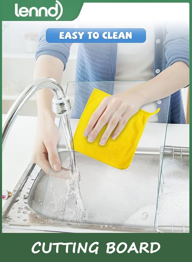 LENND Tempered Glass Cutting Board for Kitchen, Clear Glass Board for Countertop, Heat Resistant, with Non-Slip Feet, 30x40cm & 30x20cm 2 Pcs Clear - Image 4