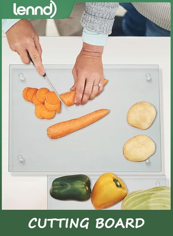 LENND Tempered Glass Cutting Board for Kitchen, Clear Glass Board for Countertop, Heat Resistant, with Non-Slip Feet, 30x40cm & 30x20cm 2 Pcs Clear - Image 2