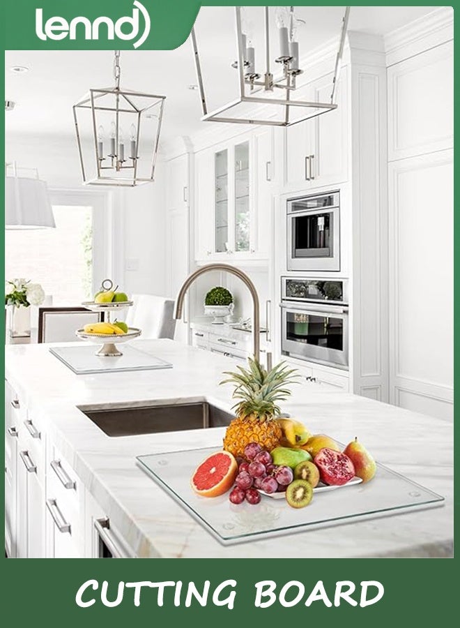 LENND Tempered Glass Cutting Board for Kitchen, Clear Glass Board for Countertop, Heat Resistant, with Non-Slip Feet, 30x40cm & 30x20cm 2 Pcs Clear - Image 3