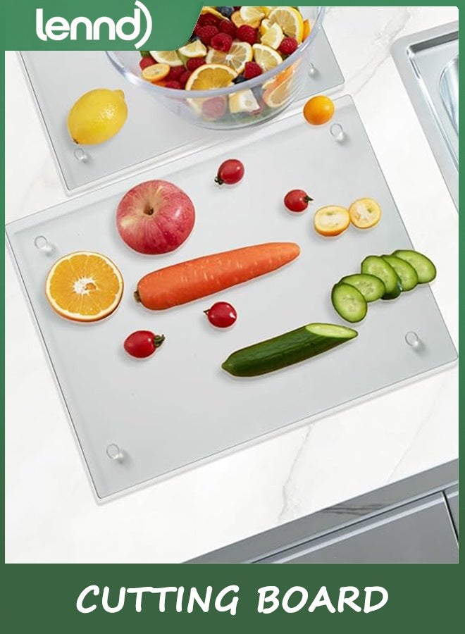 LENND Tempered Glass Cutting Board for Kitchen, Clear Glass Board for Countertop, Heat Resistant, with Non-Slip Feet, 30x40cm & 30x20cm 2 Pcs Clear - Image 5
