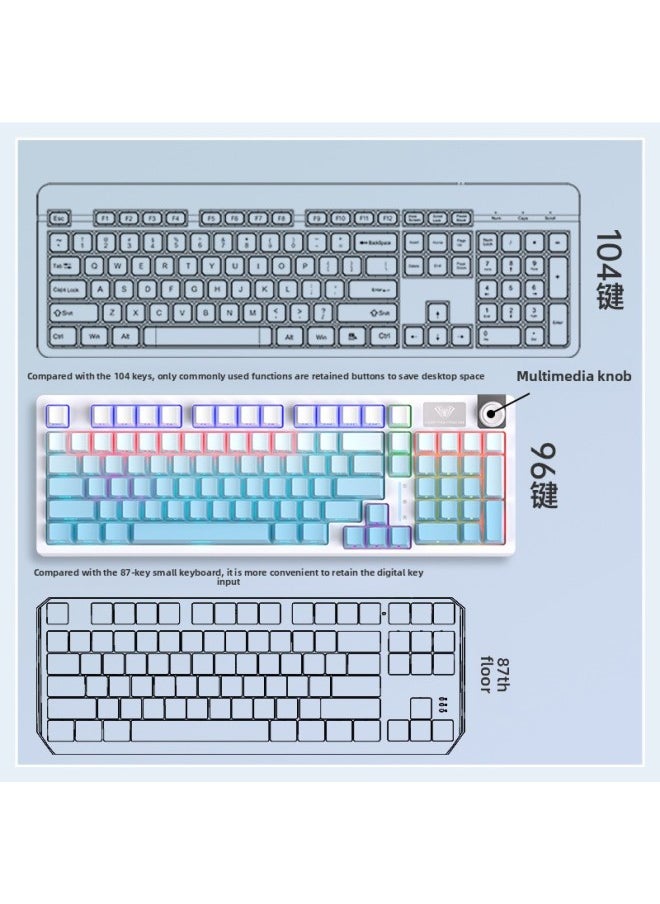 Generic S98 Wireless Mechanical Keyboard Customized Three-mode E-sports Game Keyboard And Mouse Suit Hot Plug Office Dedicated-Color:Red Axis - Purple, White And Blue - Free: Dust Cover + Full-page Blue Keycaps - Yes - 96 Keys  - Image 4