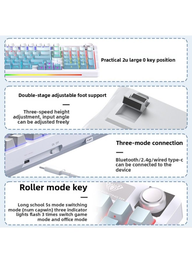 Generic S98 Wireless Mechanical Keyboard Customized Three-mode E-sports Game Keyboard And Mouse Suit Hot Plug Office Dedicated-Color:Red Axis - Purple, White And Blue - Free: Dust Cover + Full-page Blue Keycaps - Yes - 96 Keys  - Image 3