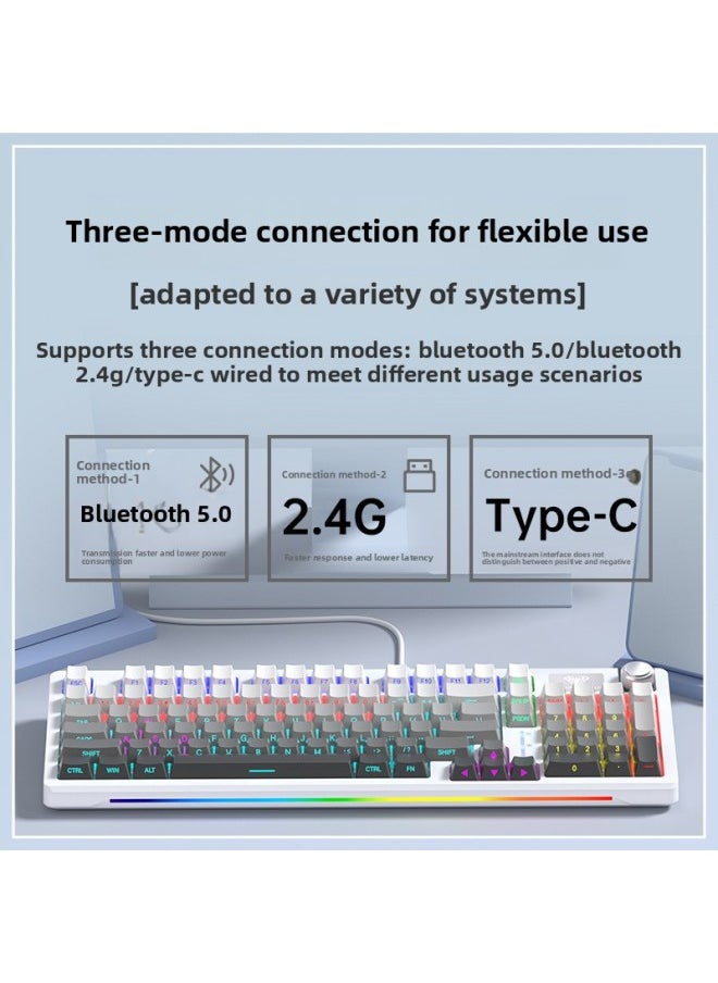 Generic S98 Wireless Mechanical Keyboard Customized Three-mode E-sports Game Keyboard And Mouse Suit Hot Plug Office Dedicated-Color:Red Axis - Purple, White And Blue - Free: Dust Cover + Full-page Blue Keycaps - Yes - 96 Keys  - Image 5