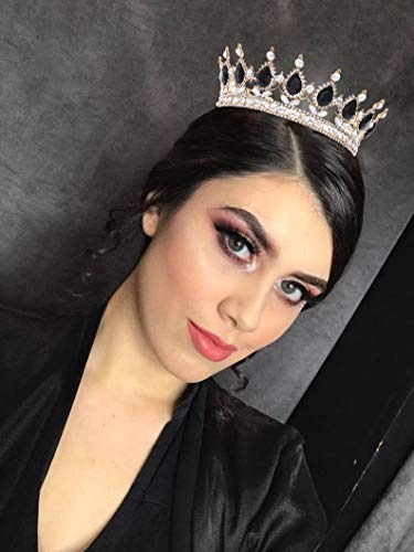Foyte Baroque Queen Crown and Tiara Sparkly Rhinestone Wedding Crown Bride Tiaras Princess Full Round Tiaras Headpieces for Women (Black) - Image 4