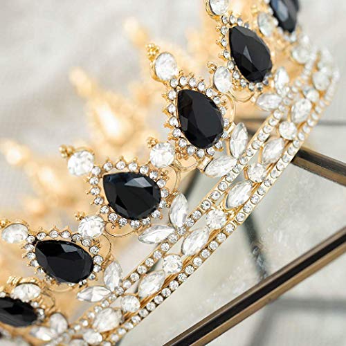 Foyte Baroque Queen Crown and Tiara Sparkly Rhinestone Wedding Crown Bride Tiaras Princess Full Round Tiaras Headpieces for Women (Black) - Image 5