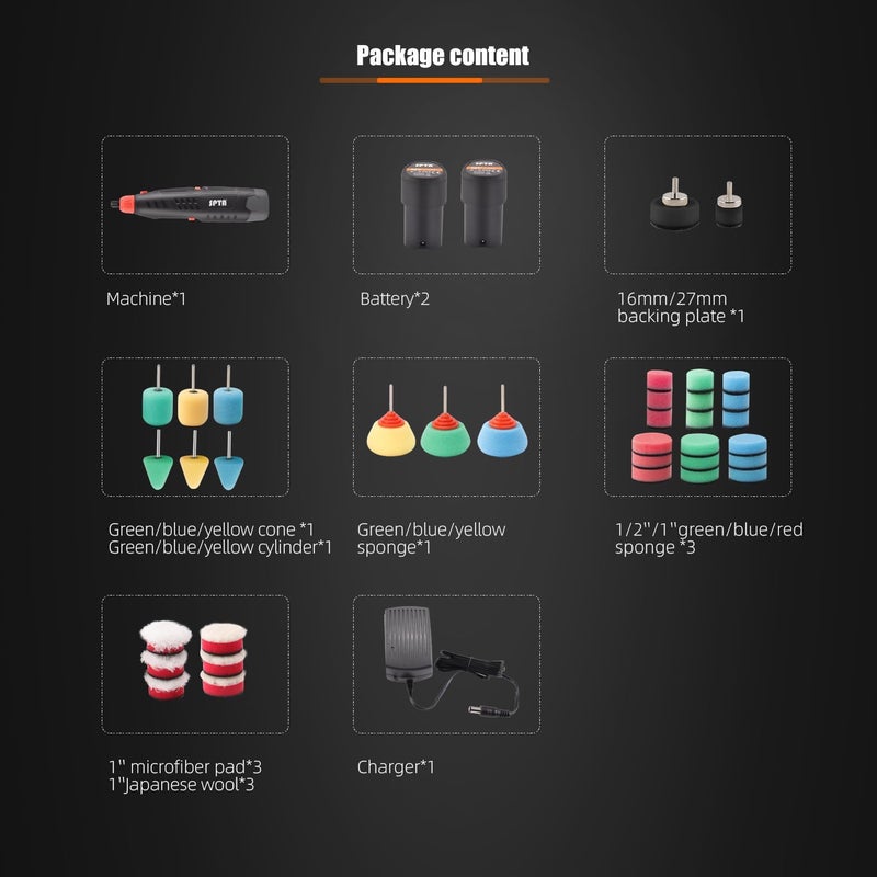 SPTA Cordless Rotary Tool, Powerful Mini Detail Polisher Kit, 36Pcs 12V Li-ion Battery 5,000-25,000 RPM Micro Auto Detailing Car Polisher Polishing Foam Pad Set for Buffing Polishing Sanding Cleaning - Image 4