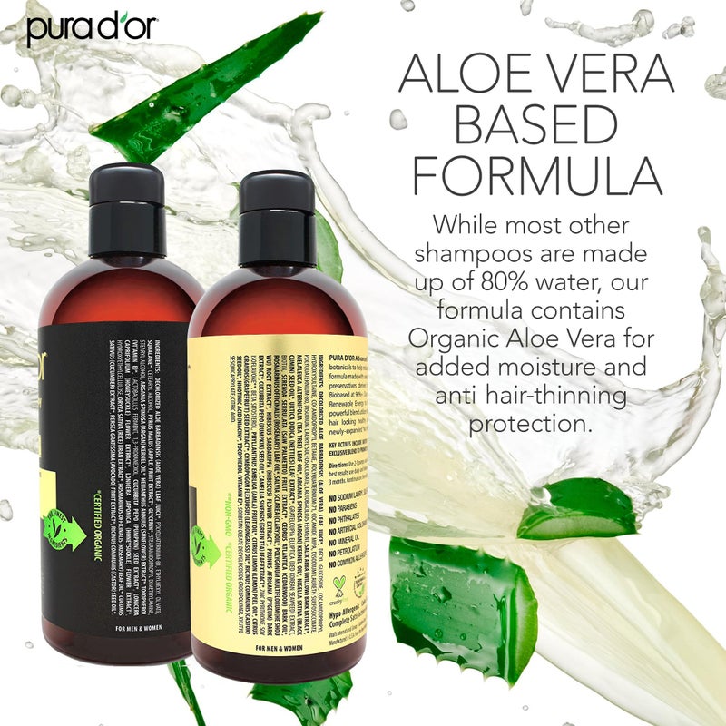 Pura d'or مجموعة شامبو وبلسم بيوتين للعناية بالشعر من PURA D'OR للعناية بالشعر المتساقط، نتائج فعالة تم اختبارها سريرياً، منتجات تكثيف الشعر العشبية للنساء والرجال، 16 أونصة × 2 - Image 3