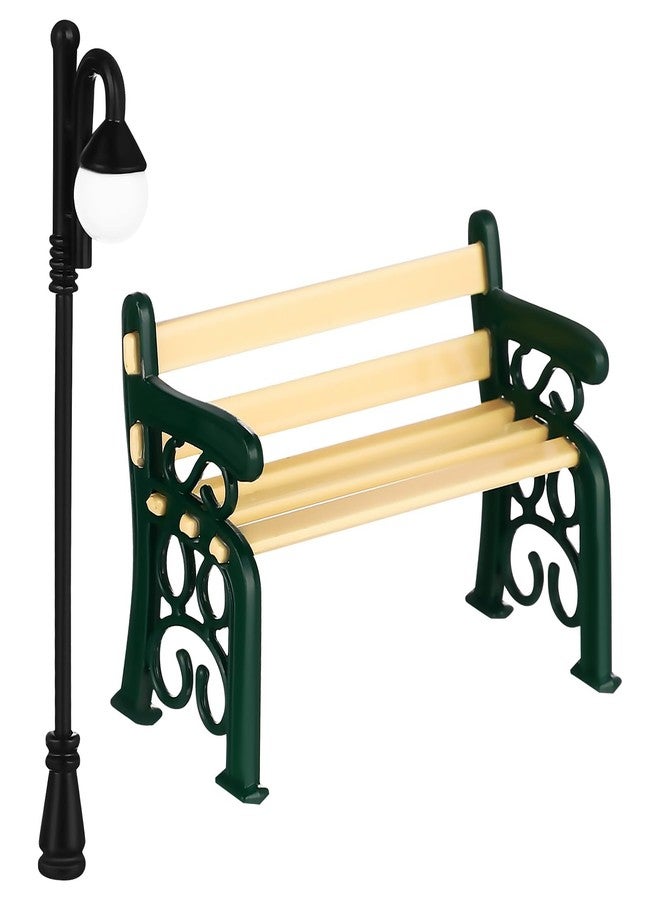JOINPAYA Miniature Street Bench Set: Dollhouse Miniature Park Bench with Curved Street Lamp Decor Mini Furniture Accessories for Micro Scene Dollhouse Decor - Image 1