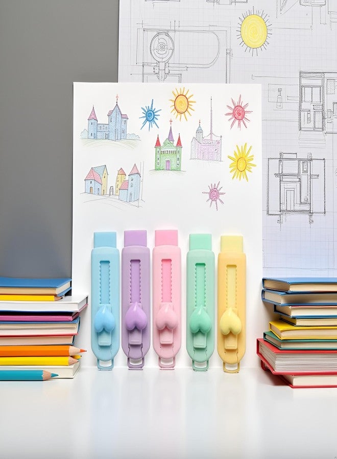 Tustao 5 Pcs Multicolor Sliding Retractable Pencil Eraser with Plastic Sleeve,Retractable Eraser, Large Erasers for School Office,Art Erasers for Drawing,Standard Pencil Erasers,Office Products - Image 4