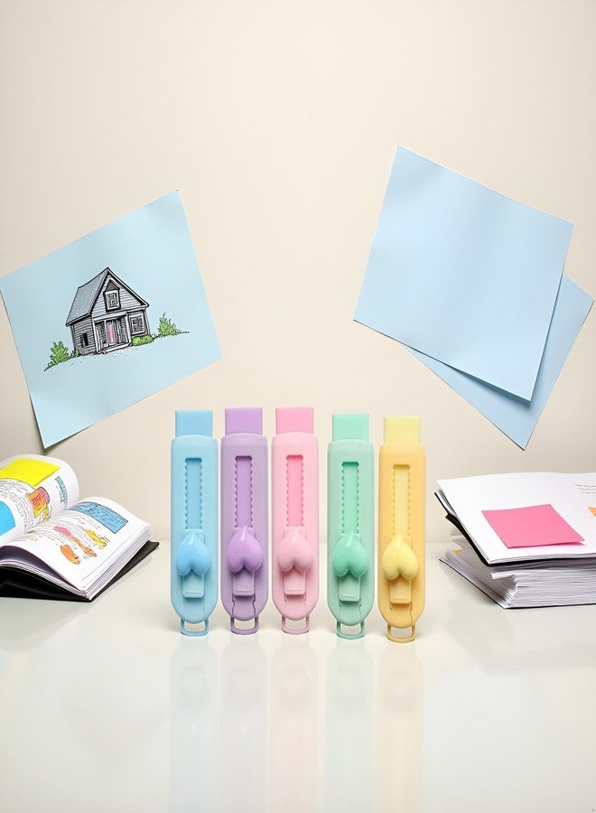 Tustao 5 Pcs Multicolor Sliding Retractable Pencil Eraser with Plastic Sleeve,Retractable Eraser, Large Erasers for School Office,Art Erasers for Drawing,Standard Pencil Erasers,Office Products - Image 2