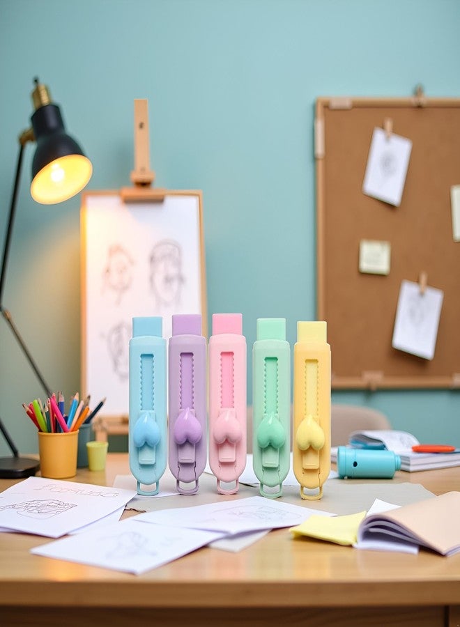 Tustao 5 Pcs Multicolor Sliding Retractable Pencil Eraser with Plastic Sleeve,Retractable Eraser, Large Erasers for School Office,Art Erasers for Drawing,Standard Pencil Erasers,Office Products - Image 3