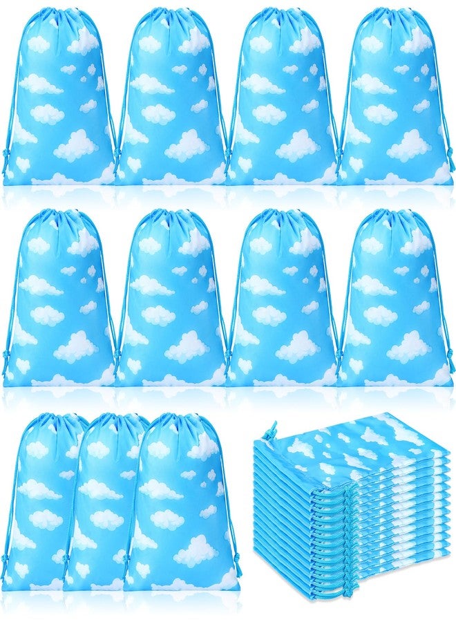 Capoda 16 Pcs Blue Sky White Clouds Drawstring Backpack Bag Blue Clouds Goodie Treat Gift Bags Gift Wrapping Cartoon Story Draw String Bag for Birthday Baby Shower Party Favors Supplies 11.81 x 9.84in - Image 1