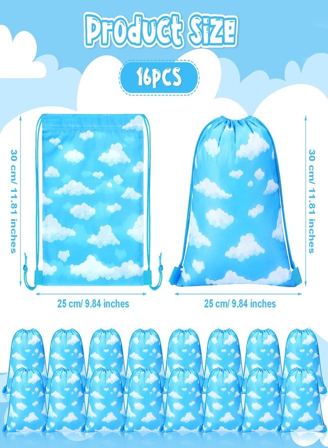 Capoda 16 Pcs Blue Sky White Clouds Drawstring Backpack Bag Blue Clouds Goodie Treat Gift Bags Gift Wrapping Cartoon Story Draw String Bag for Birthday Baby Shower Party Favors Supplies 11.81 x 9.84in - Image 2