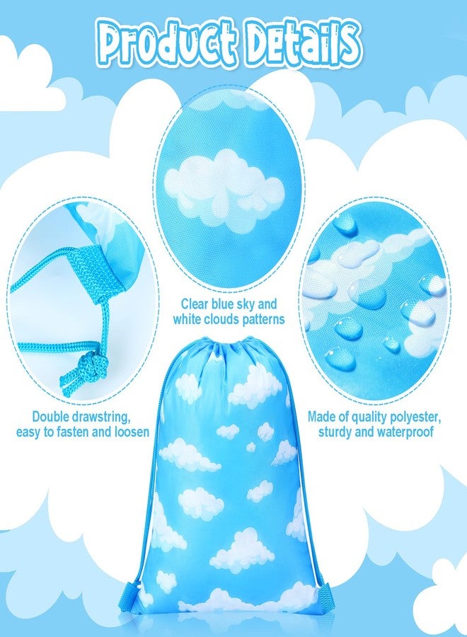 Capoda 16 Pcs Blue Sky White Clouds Drawstring Backpack Bag Blue Clouds Goodie Treat Gift Bags Gift Wrapping Cartoon Story Draw String Bag for Birthday Baby Shower Party Favors Supplies 11.81 x 9.84in - Image 3