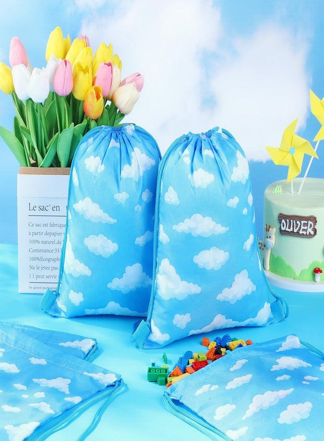 Capoda 16 Pcs Blue Sky White Clouds Drawstring Backpack Bag Blue Clouds Goodie Treat Gift Bags Gift Wrapping Cartoon Story Draw String Bag for Birthday Baby Shower Party Favors Supplies 11.81 x 9.84in - Image 4