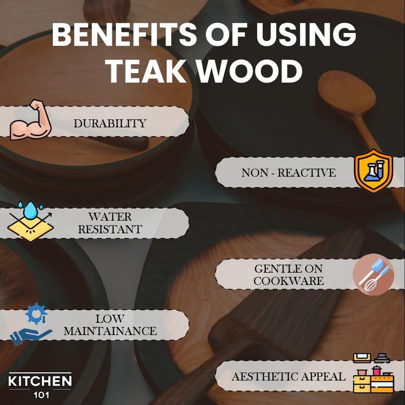 Kitchen 101 Handcrafted Premium Teak Wooden Spatula Set of 6 Wooden Set for Kitchen Non Stick Spatula Set Dosa Palta Spatula Wooden Spoon Set Wooden Karchi for Cooking - Image 5