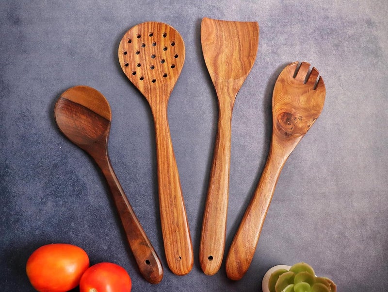 Kitchen 101 Handcrafted Premium Teak Wooden Spatula Set of 6 Wooden Set for Kitchen Non Stick Spatula Set Dosa Palta Spatula Wooden Spoon Set Wooden Karchi for Cooking - Image 3