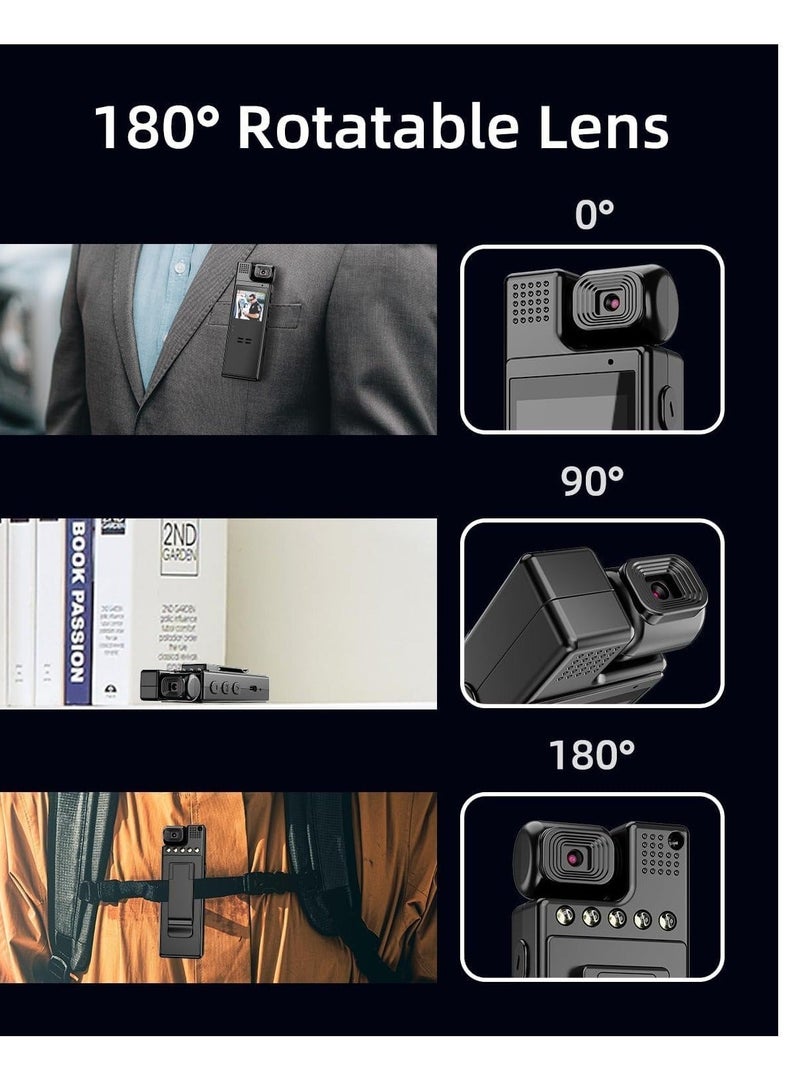 Captaintech Mini Body Camera 1080P Portable Small Body Worn Cam Wearable Pocket Video Recorder with 180° Rotatable Lens, 1.3" LCD, Night Vision for Security Guard, Law Enforcement - Image 2
