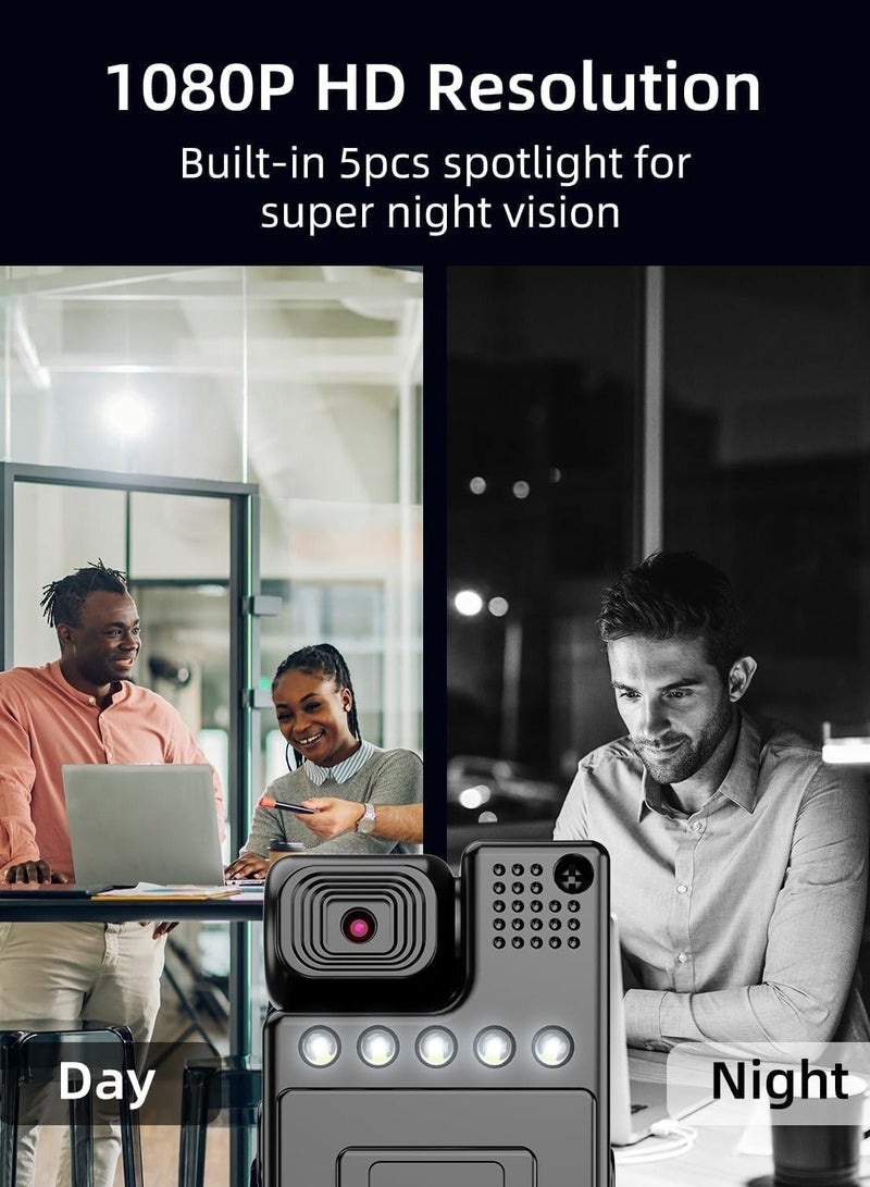 Captaintech Mini Body Camera 1080P Portable Small Body Worn Cam Wearable Pocket Video Recorder with 180° Rotatable Lens, 1.3" LCD, Night Vision for Security Guard, Law Enforcement - Image 4