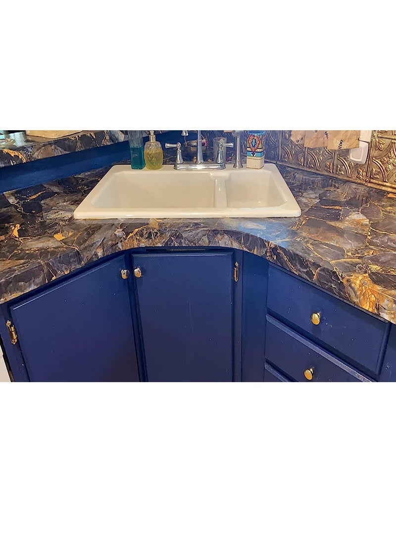KASTWAVE Furniture Stickers Marble Sticky Back Plastic Dark Blue Stone Self Adhesive Wallpaper Granite Effect Furniture Sticker DIY Peel and Stick 40cm X 3m Vinyl Film Home Decal Kitchen Countertop Decor - Image 4
