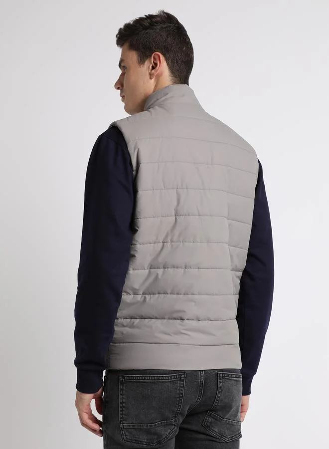 Dennis Lingo Light Grey Regular Fit Men's Solid Mock Neck Sleeveless Polyester Jacket with Zipper Closure