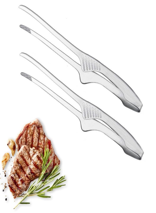 YRMJ 2 Pieces Stainless Steel Grill Tongs for Korean and Japanese BBQ Clean & Convenient Use,Non-Slip Serrated Tips,Ideal for Cooking Self-Standing Tongs for Salad,Grill,Camping,Buffet,Oven - Image 1