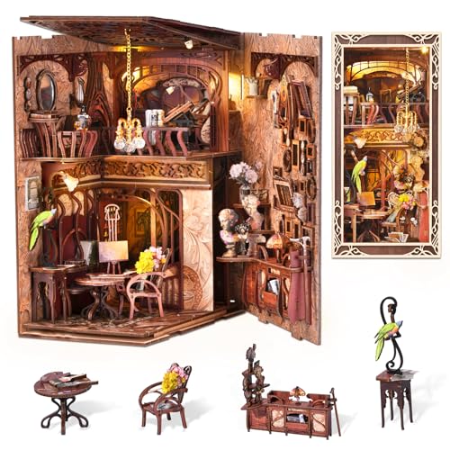 CCCDF DIY Book Nook Kit Miniature Dollhouse Booknook Kit 3D Wooden Puzzle Bookend Bookshelf Insert with LED Light for Teens and Adults Painters Day at Dusk - Image 1