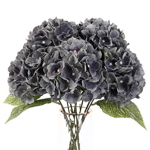 Louiesya Artificial Flowers Silk Hydrangea Flowers with 5 Heads Fake Flower Bunch Bouquet for Home Wedding Party Decor DIY (Gray，5 Flower Heads) - Image 1