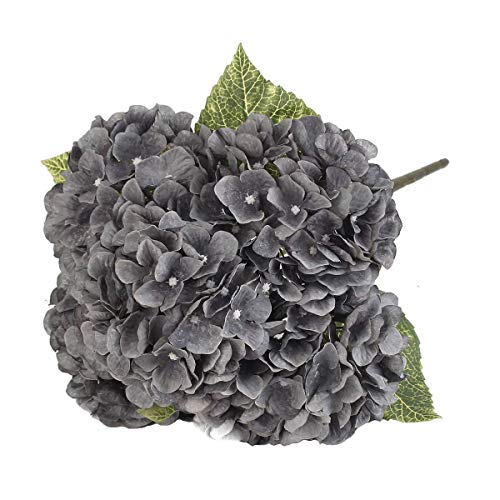 Louiesya Artificial Flowers Silk Hydrangea Flowers with 5 Heads Fake Flower Bunch Bouquet for Home Wedding Party Decor DIY (Gray，5 Flower Heads) - Image 4
