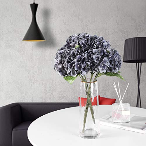 Louiesya Artificial Flowers Silk Hydrangea Flowers with 5 Heads Fake Flower Bunch Bouquet for Home Wedding Party Decor DIY (Gray，5 Flower Heads) - Image 5