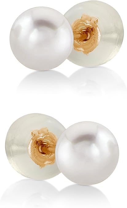 THE PEARL SOURCE 7.5-8.0mm White Japanese Akoya Real Pearl Earrings for Women - 14k Gold Stud Pearl Earrings | Hypoallergenic Earrings with Genuine Cultured Pearls - Image 1