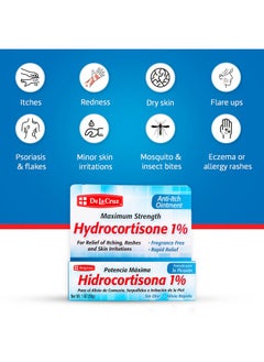 De La Cruz Hydrocortisone Ointment- 1% Hydrocortisone Ointment - Anti Itch Ointment - Maximum Strength - Dry Skin Redness Dermatitis Eczema And Rashes - Topical Ointment - 1 Oz (28G)  - Image 3