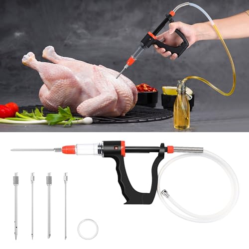 Dreyoo Marinade Injector Syringe for Smoking Meat Injector Syringe with 3 Flow Settings 4 Precision Needles 3346in Hose Ideal Meat Syringe Pump for BBQ Smoking Turkey and Holiday Feasts