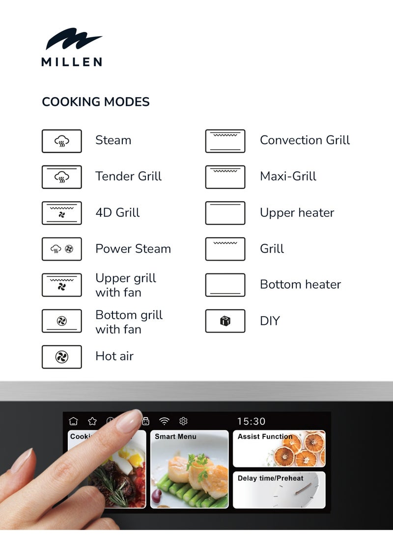 MILLEN 60cm Built In Electric Combi Steam Oven with TFT Display, 56 Smart Recipes, 47L - 3Y Warranty, MEOS 455 IX Stainless Steel - Image 5