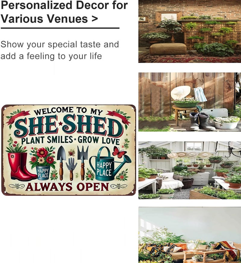 Bestylez Garden Gifts Welcome To My She Shed Vintage Gardening Signs for Home Garden Greenhouse Living Room Bedroom Yard Outdoor Decor 8X12 Inch (3372) - Image 3
