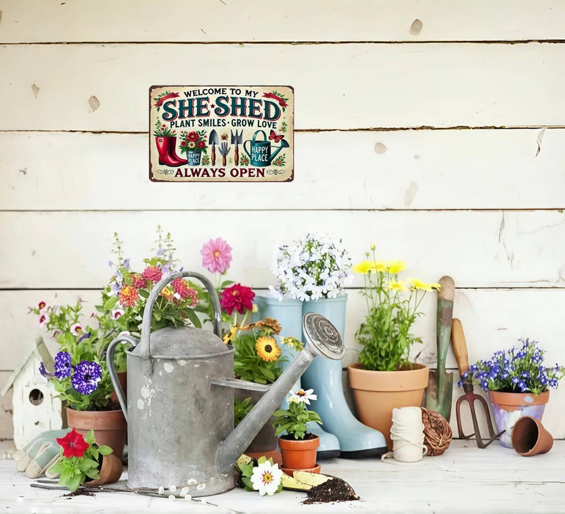 Bestylez Garden Gifts Welcome To My She Shed Vintage Gardening Signs for Home Garden Greenhouse Living Room Bedroom Yard Outdoor Decor 8X12 Inch (3372) - Image 5