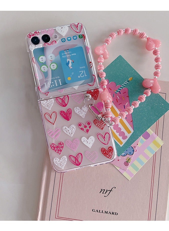 Samsung Galaxy Z Flip 5 Case,Heart Pattern Phone Case with Wrist, Slim Case Compatible with Samsung Galaxy Z Flip 5 For Women and Girls - Image 1