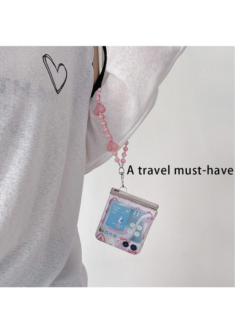 Samsung Galaxy Z Flip 5 Case,Heart Pattern Phone Case with Wrist, Slim Case Compatible with Samsung Galaxy Z Flip 5 For Women and Girls - Image 3