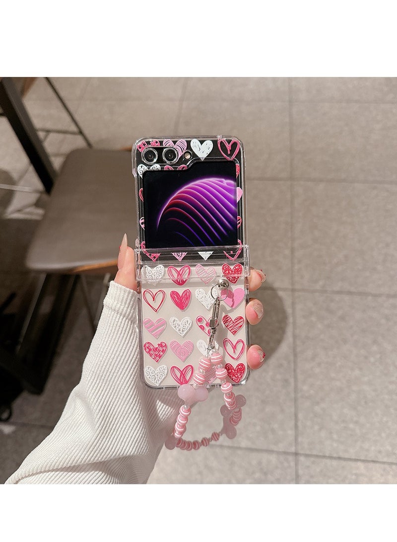 Samsung Galaxy Z Flip 5 Case,Heart Pattern Phone Case with Wrist, Slim Case Compatible with Samsung Galaxy Z Flip 5 For Women and Girls - Image 2