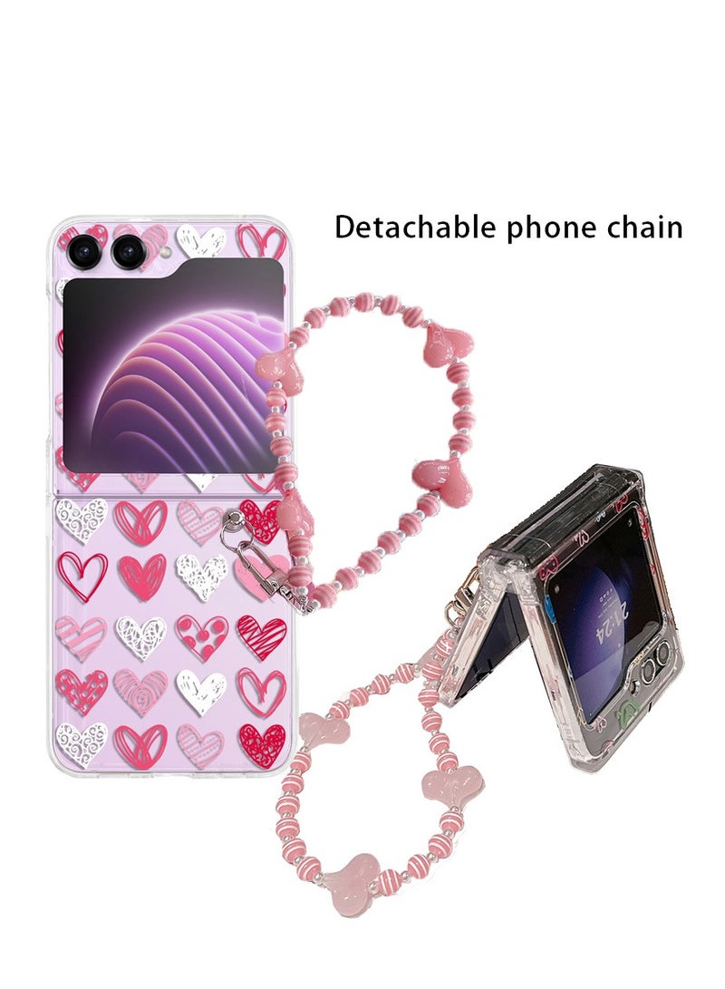 Samsung Galaxy Z Flip 5 Case,Heart Pattern Phone Case with Wrist, Slim Case Compatible with Samsung Galaxy Z Flip 5 For Women and Girls - Image 4