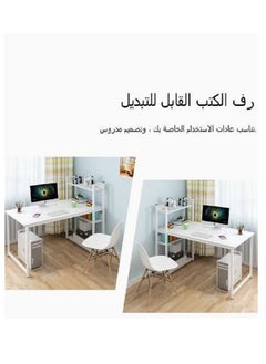 AGD Computer Desk with Storage Shelves Home Office Desk with Bookshelf Study Writing Table Corner Desk PC Laptop Desk with Strong Legs (120 * 55 * 110 cm)  - Image 4