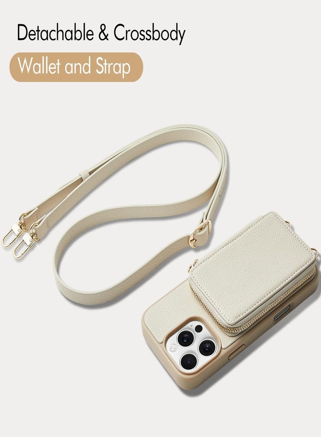 ZVE for iPhone 16 Pro Wallet Case, RFID Blocking Leather Case with Card Holder, Crossbody Strap for Beige iPhone 16 Pro 6.3" - Image 5
