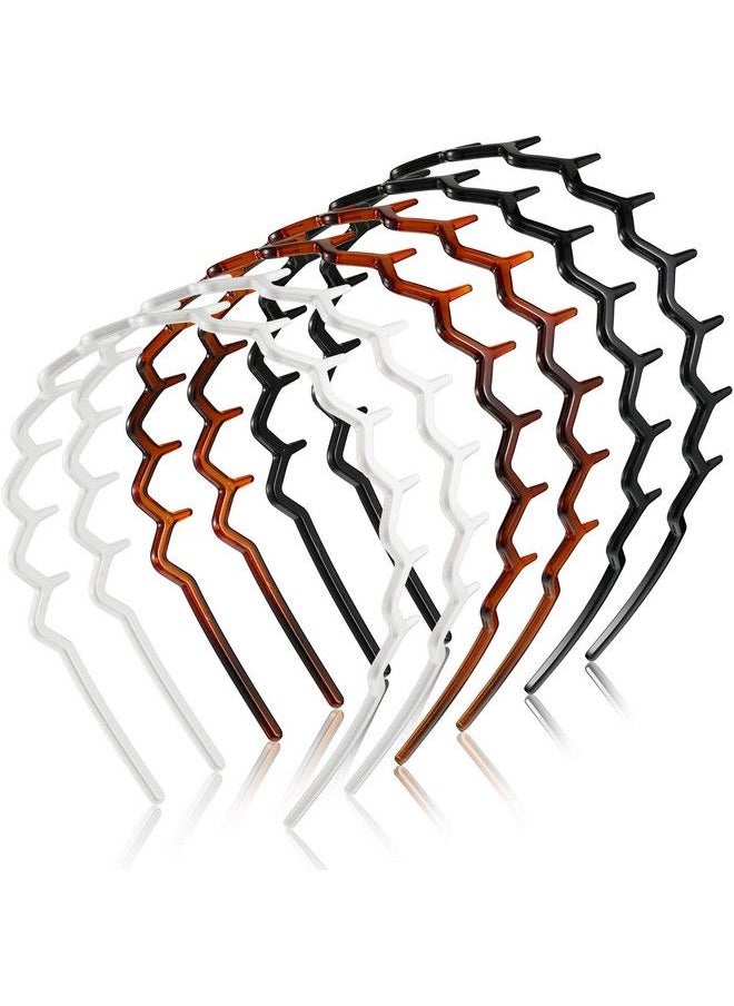 Chuangdi - 6 Pieces Zigzag Headband Plastic Shark Tooth Hair Comb Hairband Zig Zag Headband Plastic Wavy Teeth Hair Hoop Accessory For Women Lady Girl(Black White Brownfresh Style) - Image 1