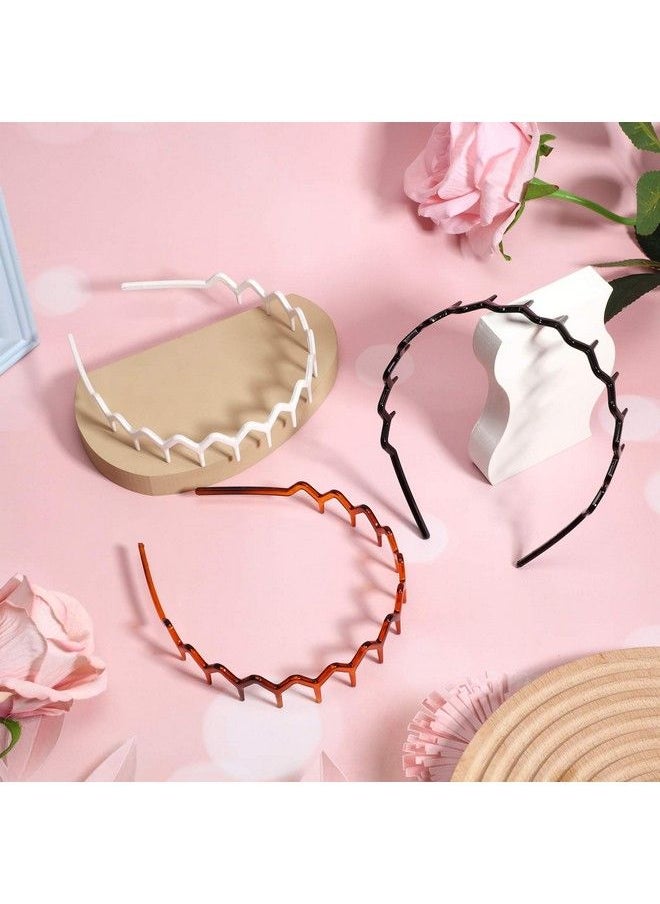 Chuangdi - 6 Pieces Zigzag Headband Plastic Shark Tooth Hair Comb Hairband Zig Zag Headband Plastic Wavy Teeth Hair Hoop Accessory For Women Lady Girl(Black White Brownfresh Style) - Image 1